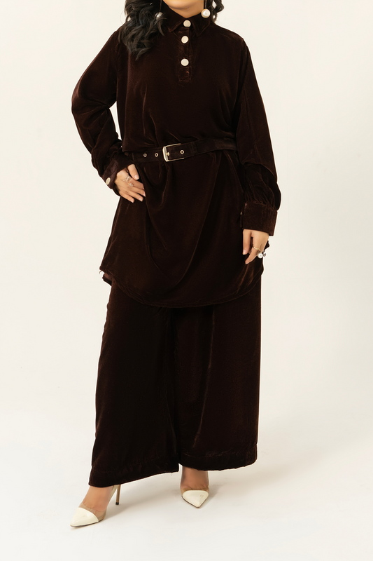 Brown-Velvet Co-Ord Set
