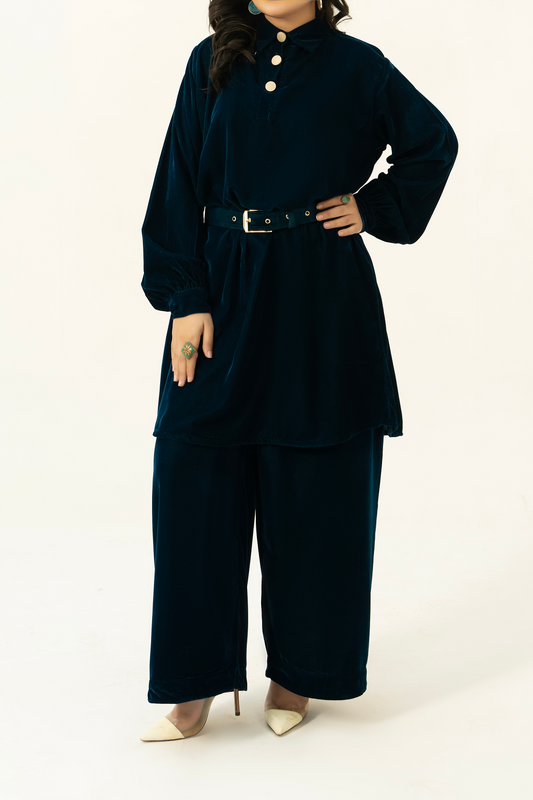 Zinc Green-Velvet Co-Ord Set