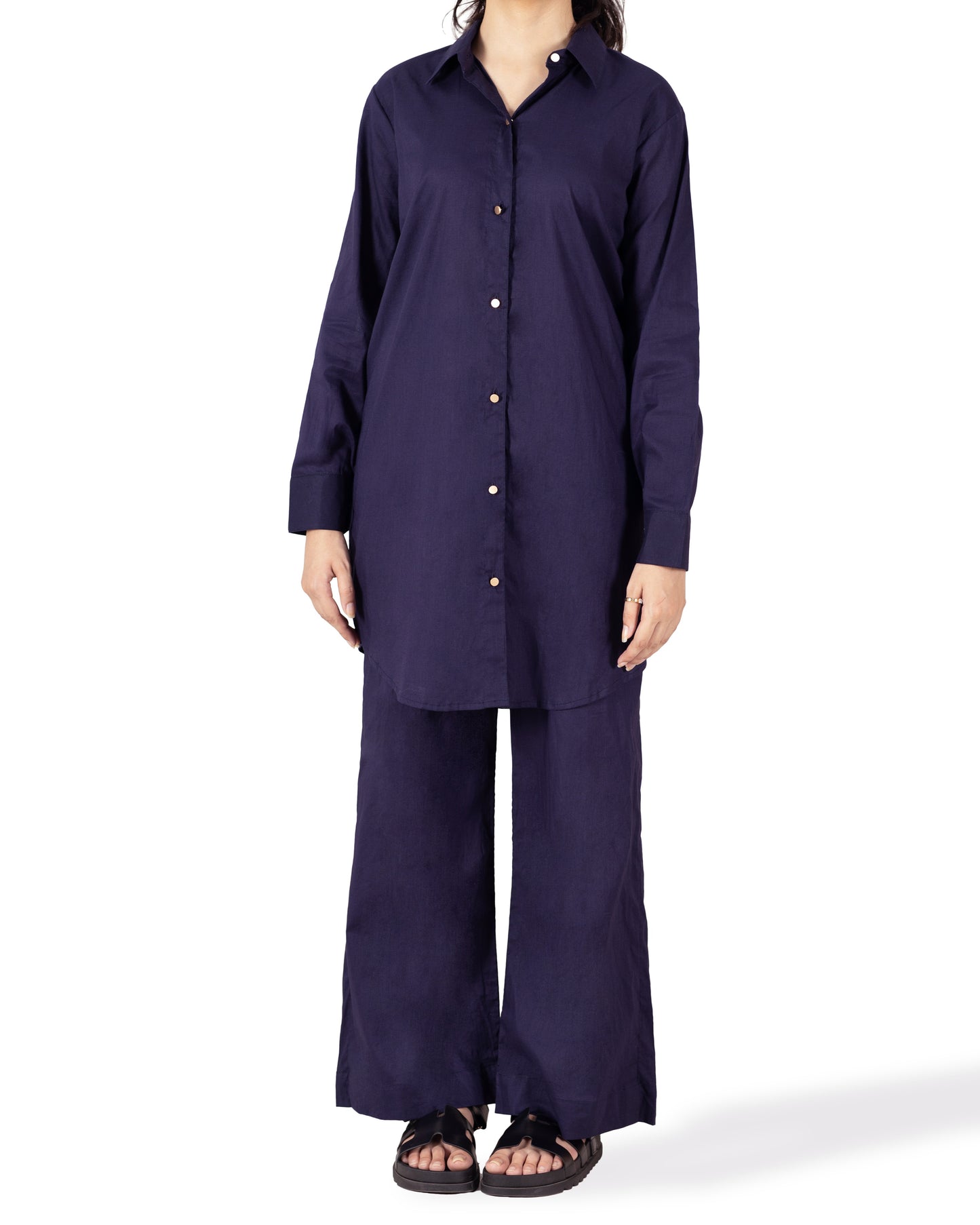 Navy Blue-Button Down Co-Ord Set