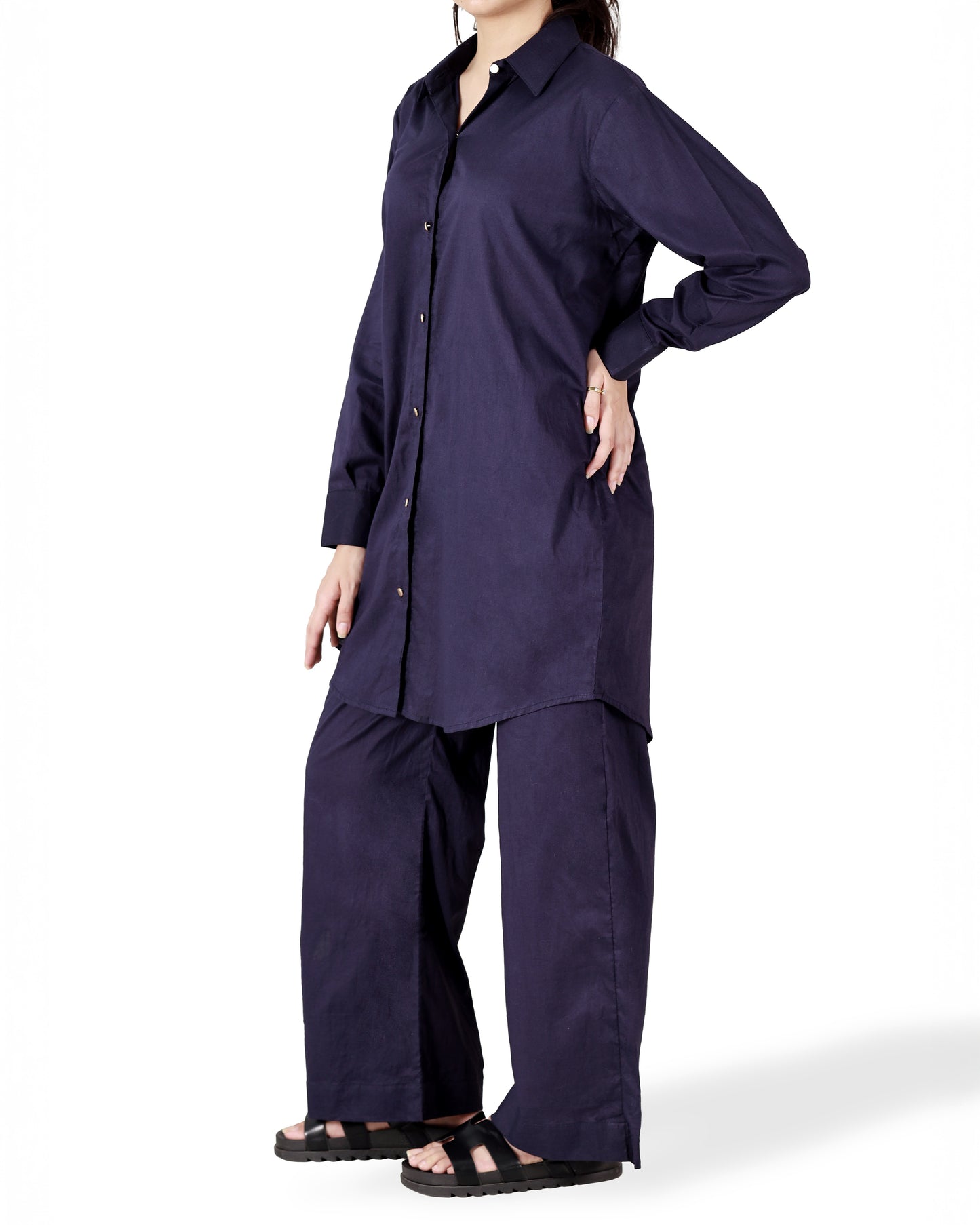 Navy Blue-Button Down Co-Ord Set