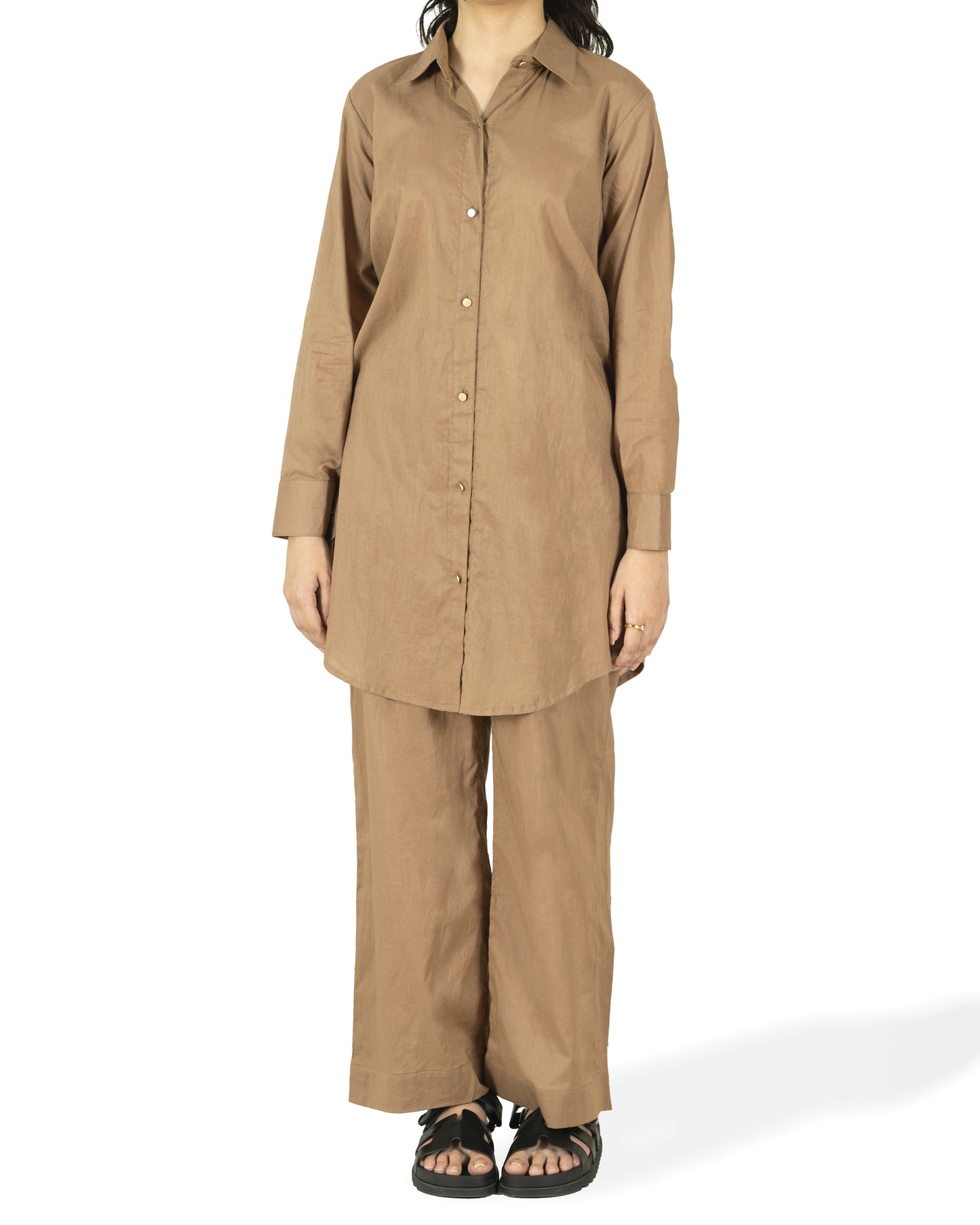 Brown-Button Down Co-Ord Set