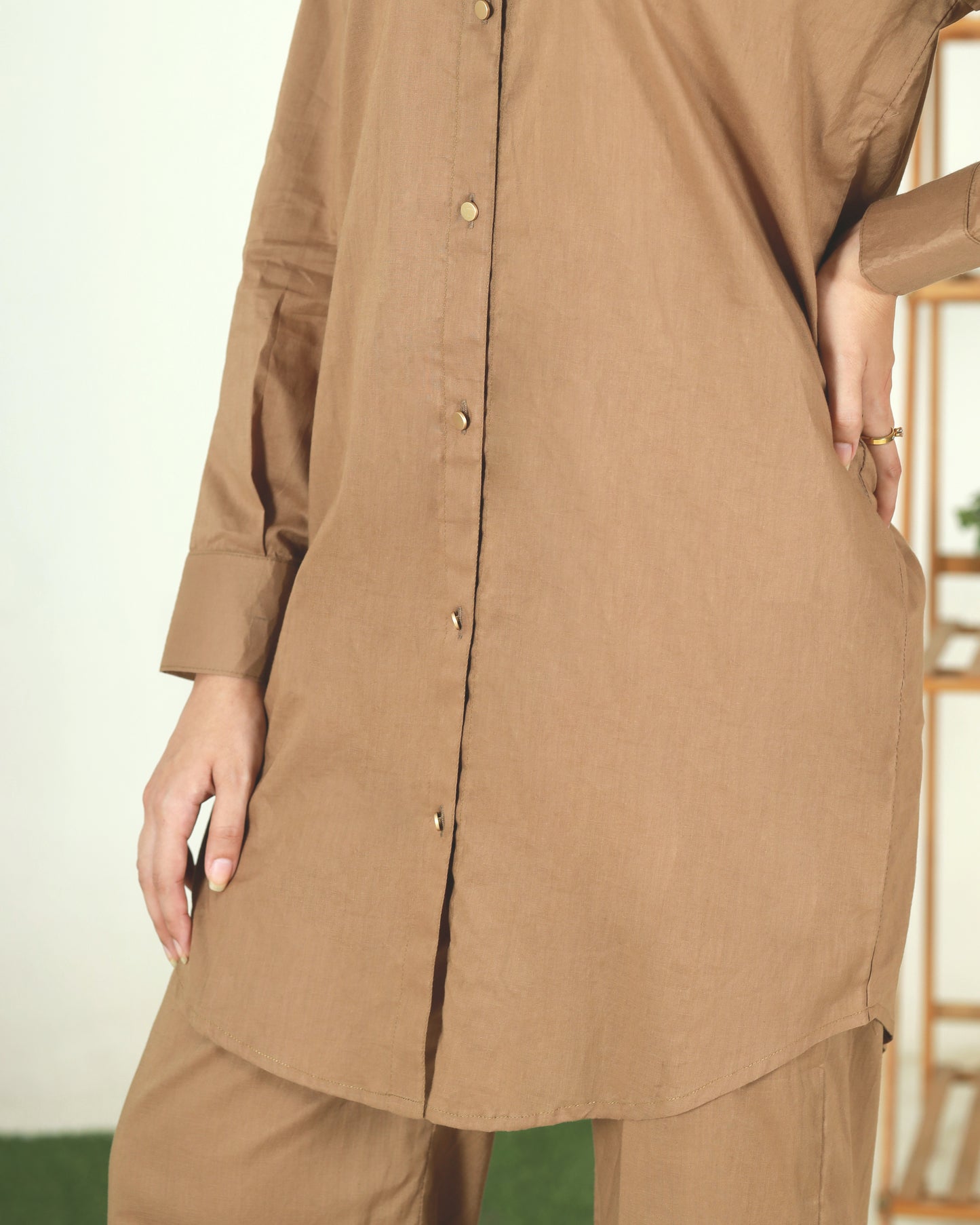 Brown-Button Down Co-Ord Set