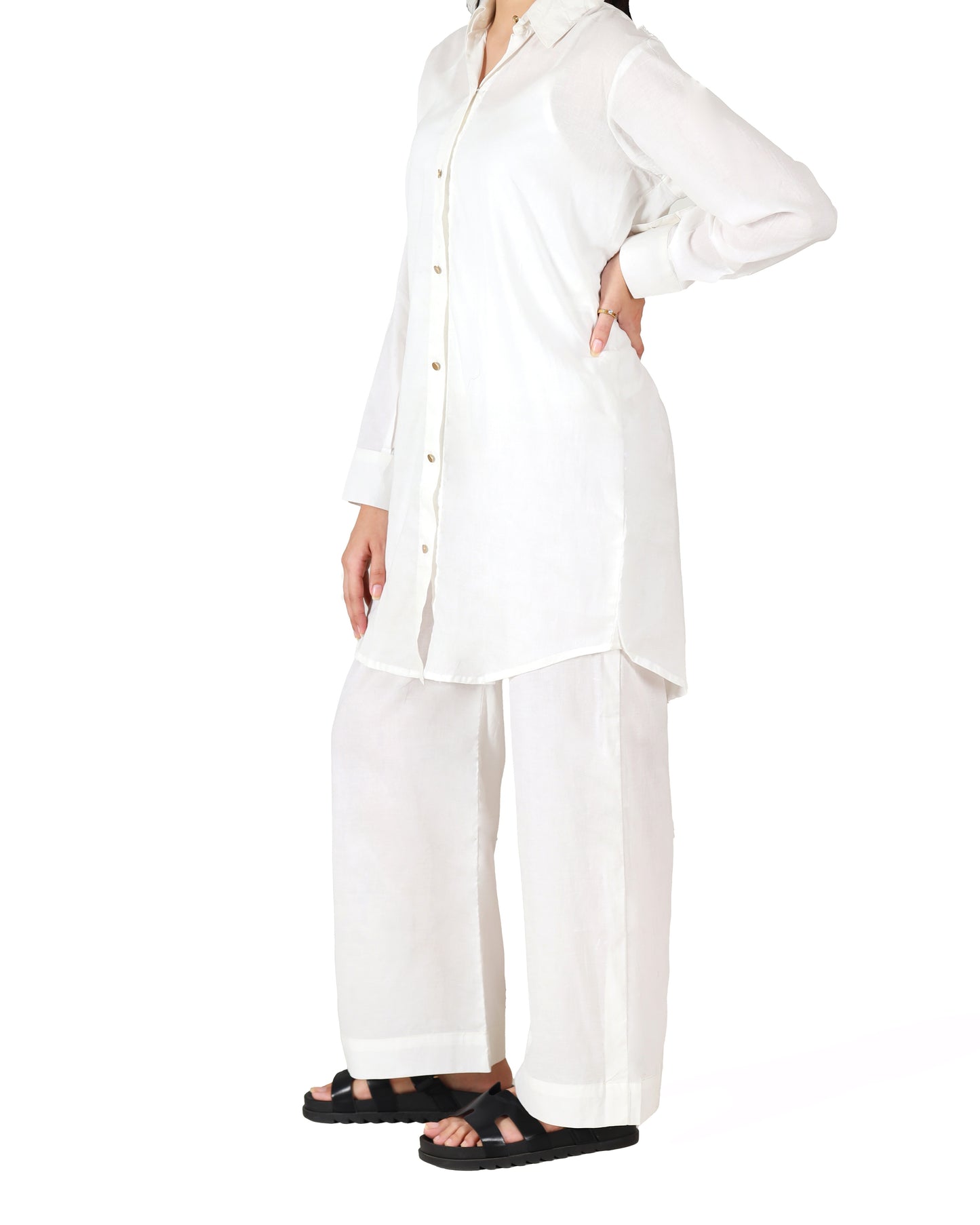White-Button Down Co-Ord Set