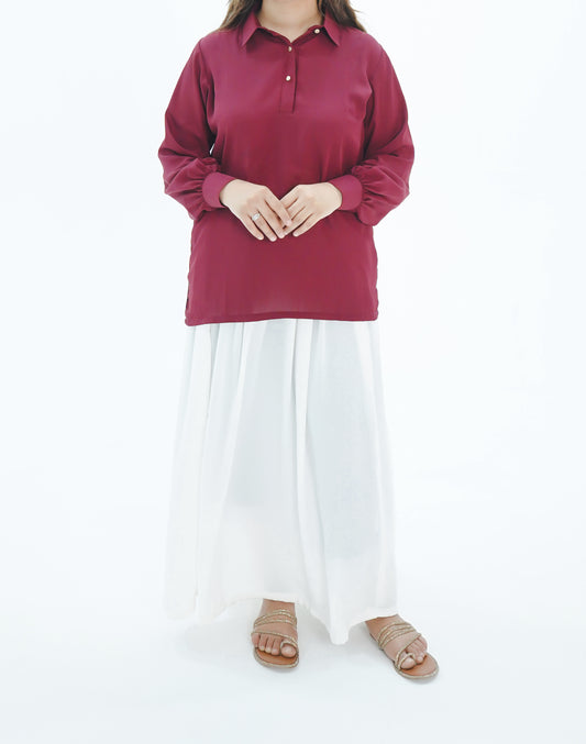 Maroon-Shirt & Skirt Set