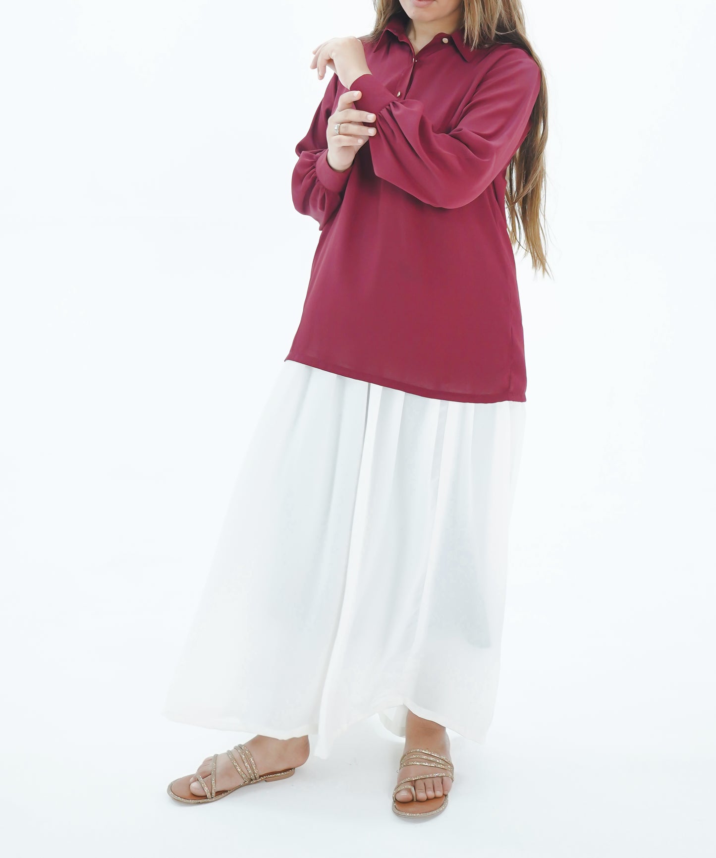 Maroon-Shirt & Skirt Set
