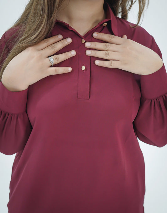 Maroon-Shirt & Skirt Set