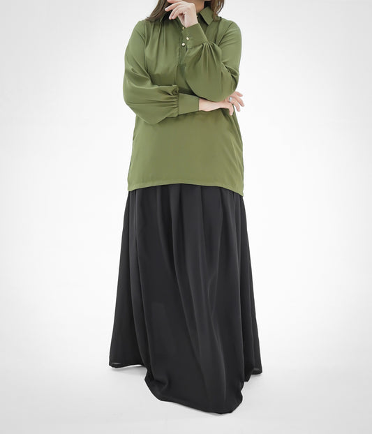 Olive Green-Shirt & Skirt Set