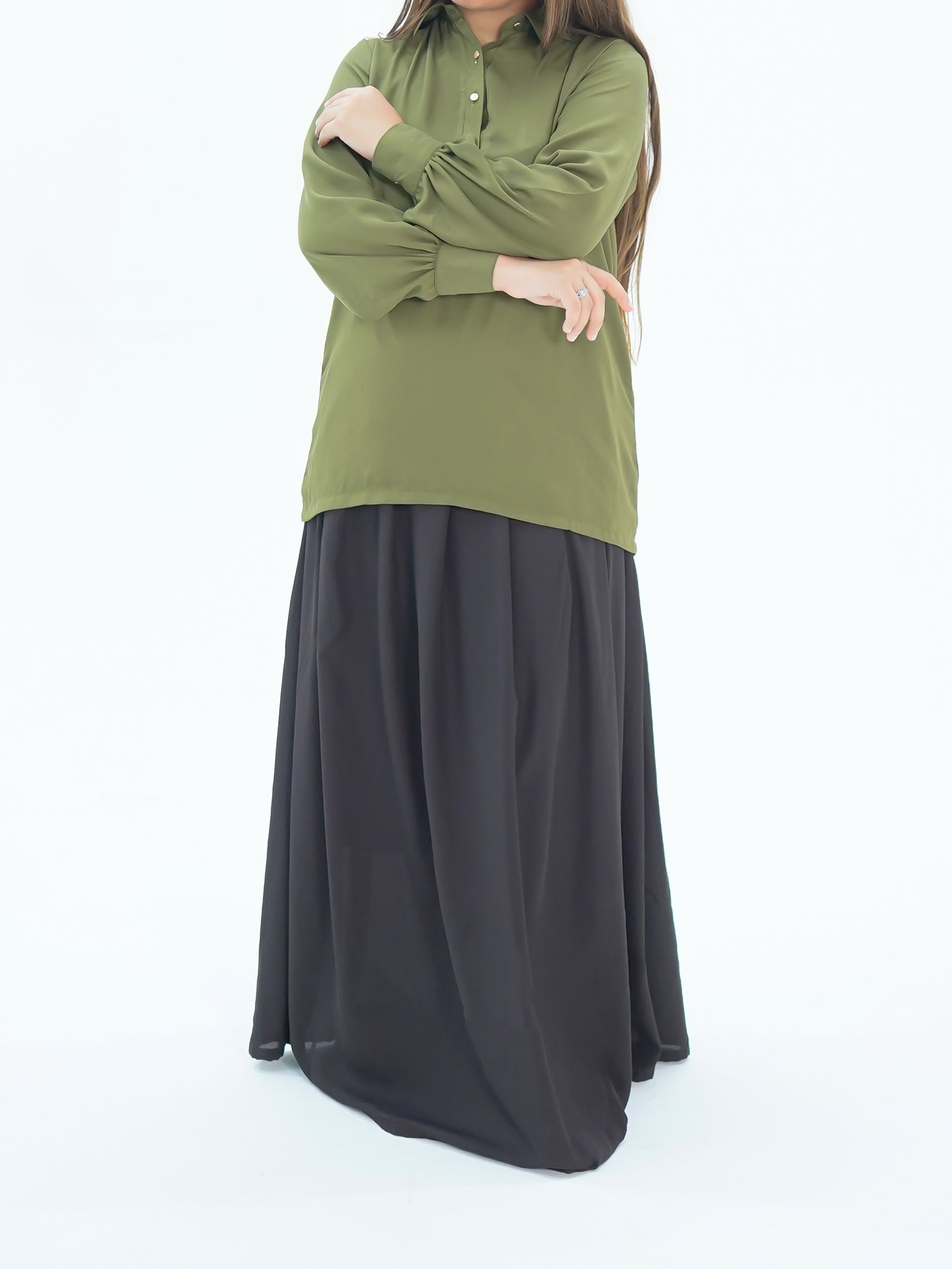 Olive Green-Shirt & Skirt Set