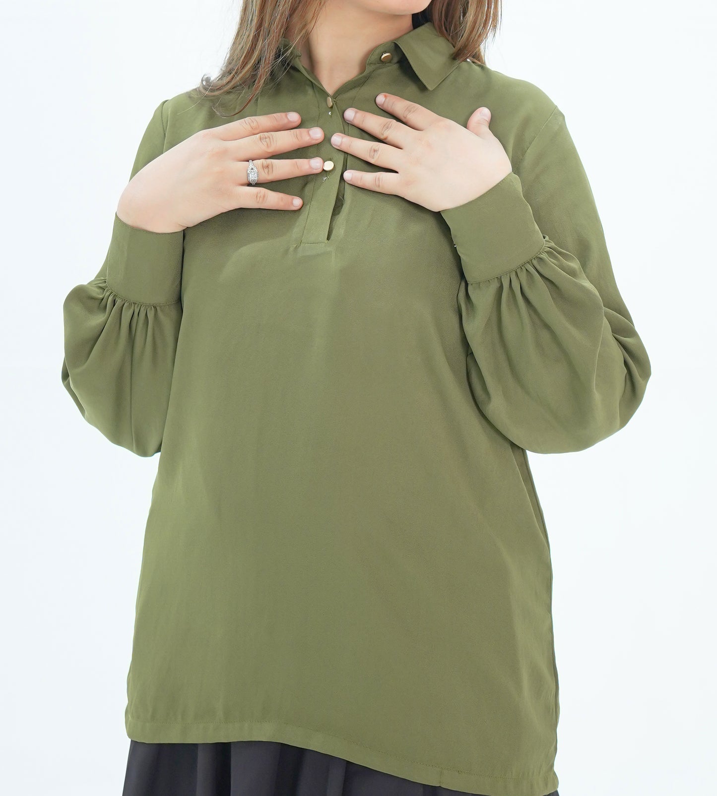 Olive Green-Shirt & Skirt Set