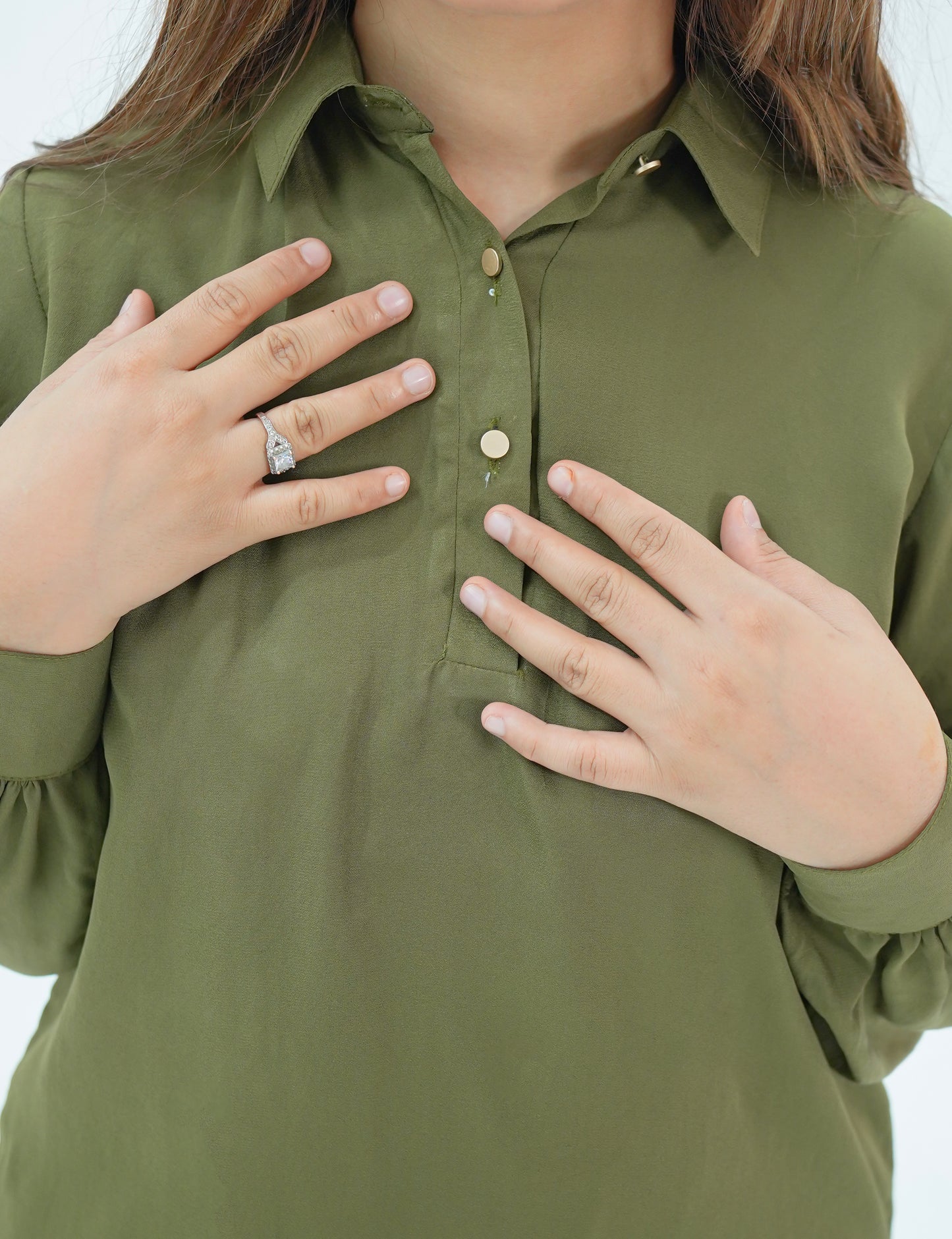 Olive Green-Shirt & Skirt Set