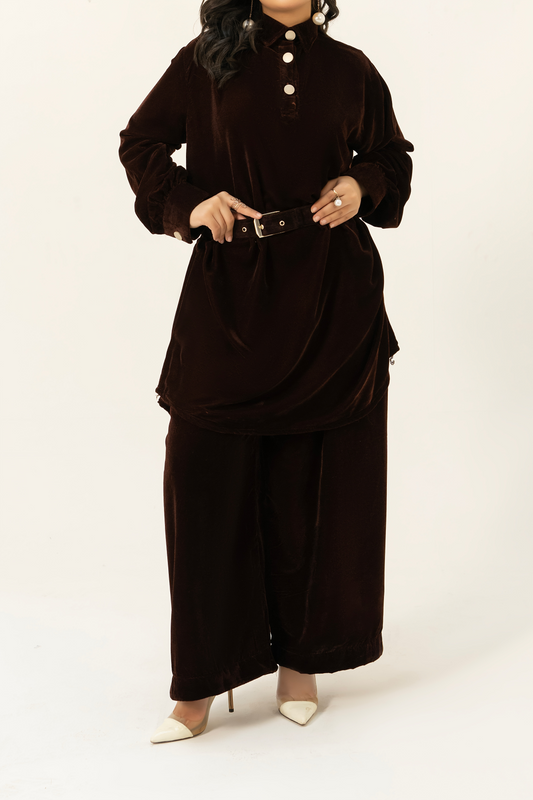 Brown-Velvet Co-Ord Set