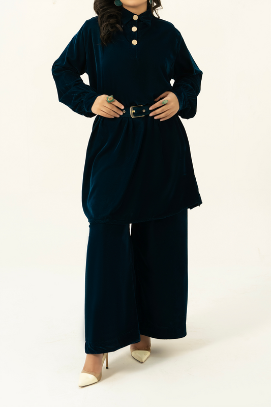 Zinc Green-Velvet Co-Ord Set