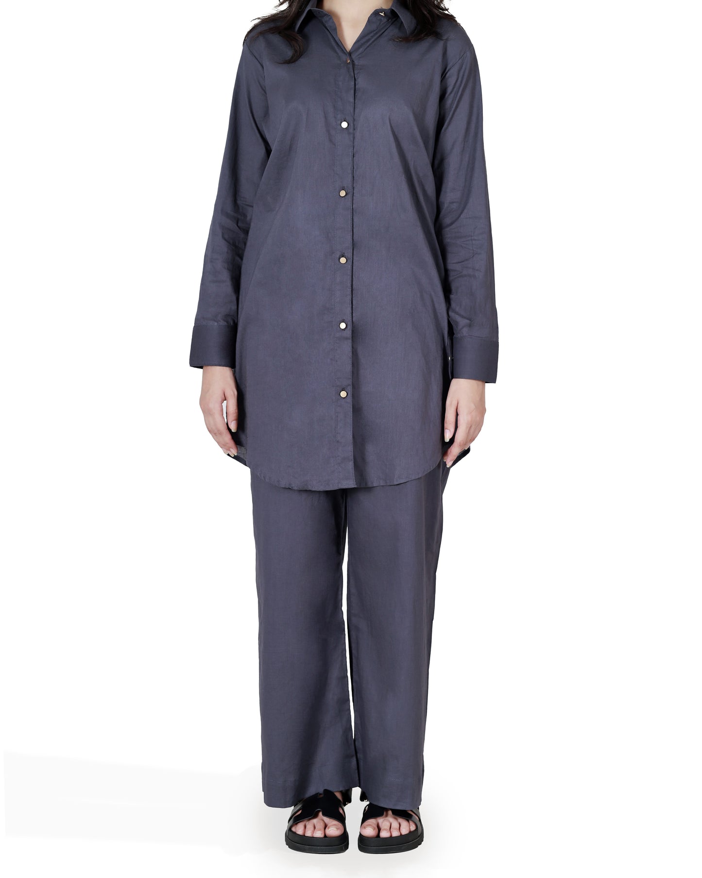 Charcoal Grey-Button Down Co-Ord Set