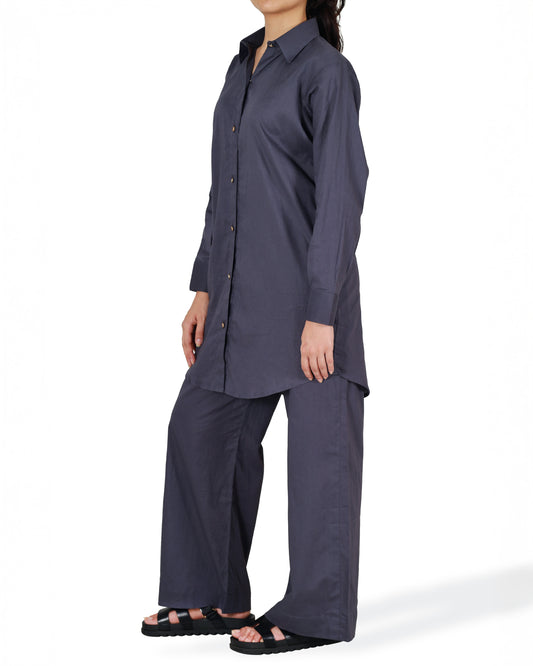 Charcoal Grey-Button Down Co-Ord Set