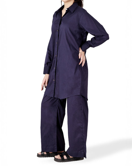 Navy Blue-Button Down Co-Ord Set
