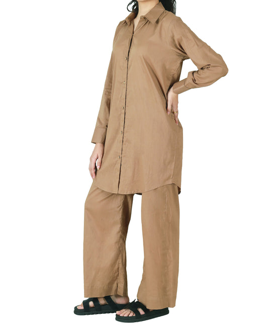 Brown-Button Down Co-Ord Set
