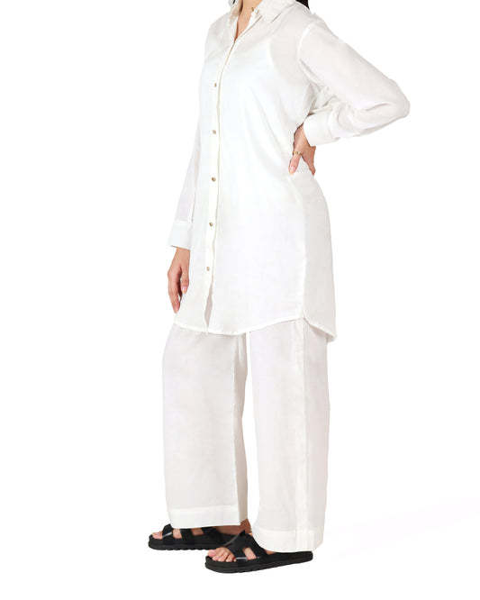 White-Button Down Co-Ord Set