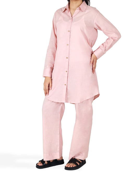 Tea Pink-Button Down Co-Ord Set