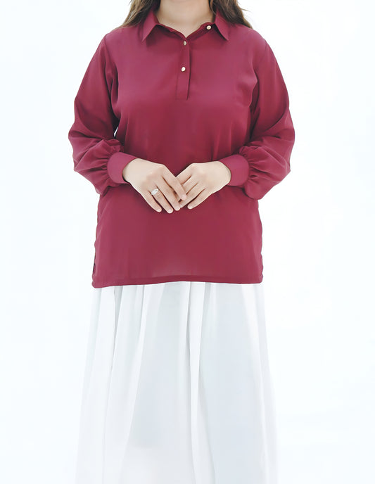 Maroon-Shirt & Skirt Set
