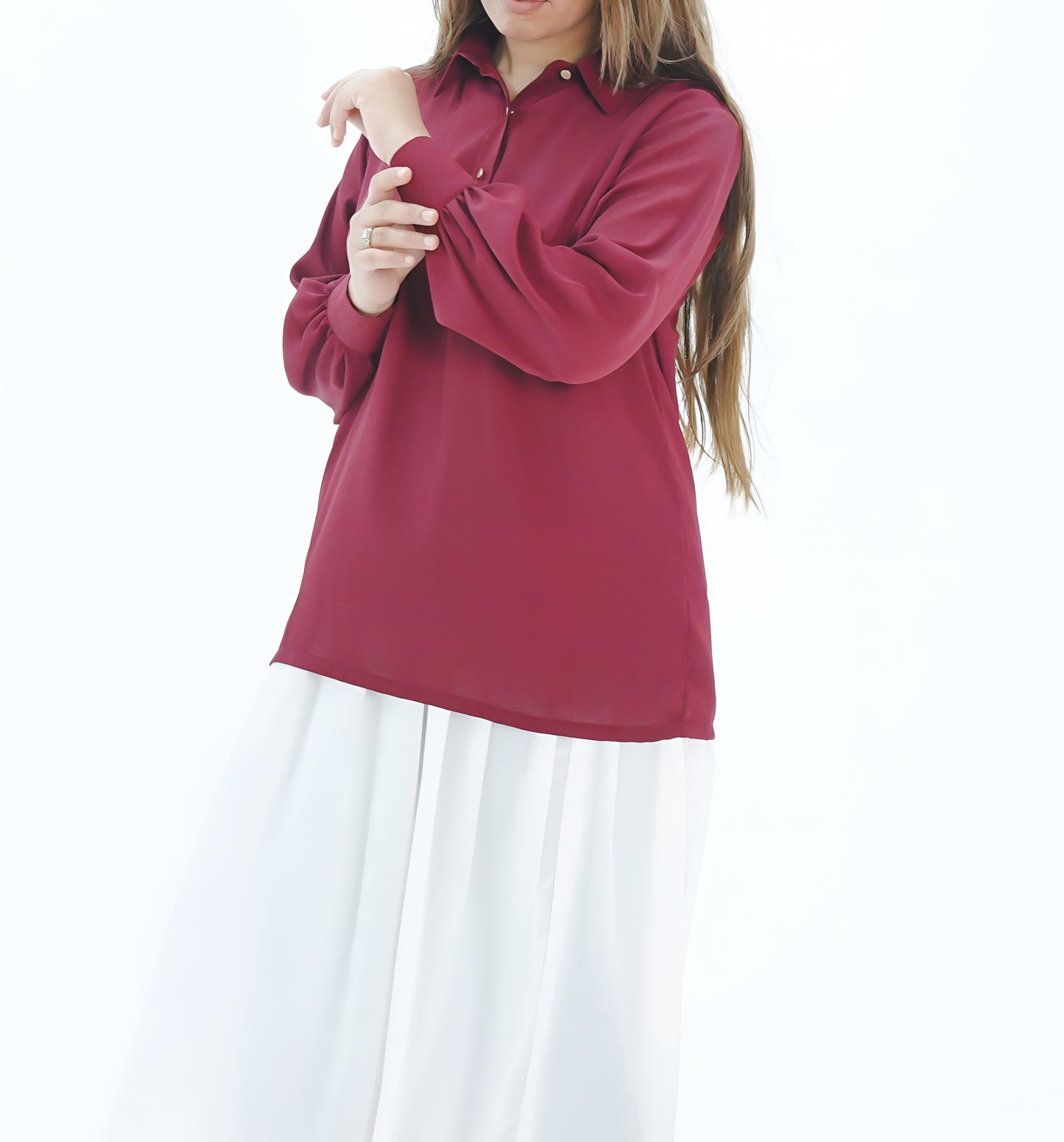 Maroon-Shirt & Skirt Set